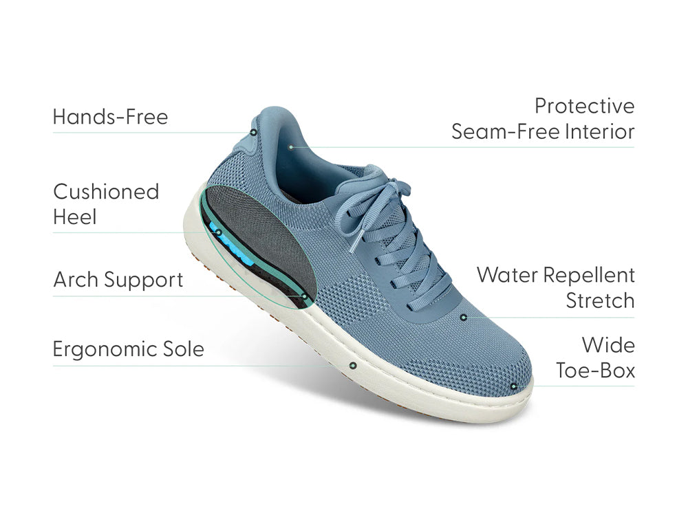 Womens Hands-Free Wander Blue Knit Trainers
