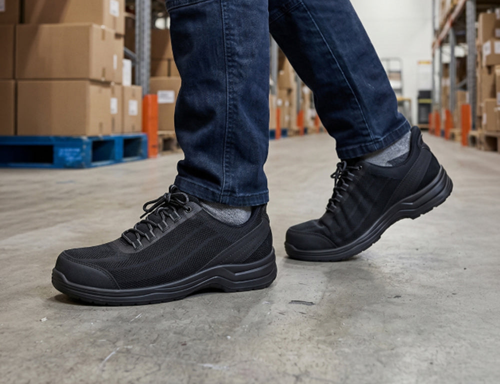Orthofeet Mens Hands-Free Onyx Black Safety Toe Work Shoes ShoeMed