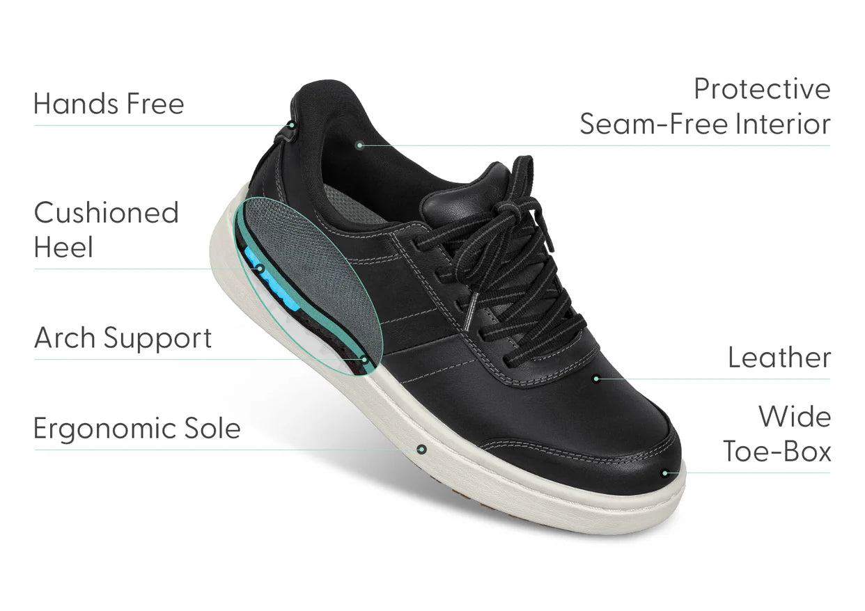 Wander Hands-Free Black Womens Leather Trainers